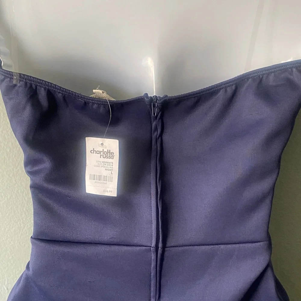 NWT Charlotte Russe Strapless Navy Tie-Waist Cocktail Dress - Picture 9 of 11